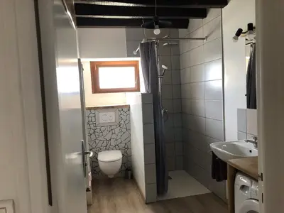 Salle de bains dans l'établissement Gîte du champ de la Briette
