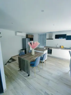 Cuisine ou kitchenette dans l'établissement Gte du moulin brochat avec espace jacuzzi commun