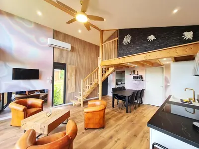 Télévision ou salle de divertissement dans l'établissement Cabanes du Domaine des Fées