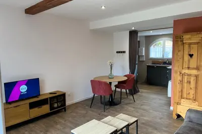 Télévision ou salle de divertissement dans l'établissement Studio Lac chalain 30 m2 piscine chauffe