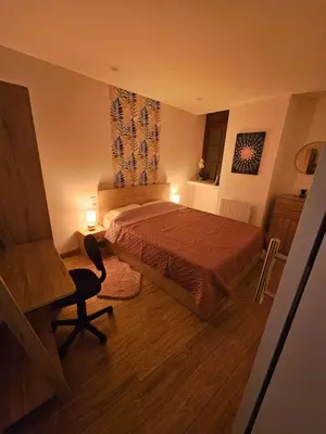Un ou plusieurs lits dans un hébergement de l'établissement Rez de chaussée appartement à Tournus - Yellow