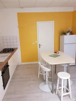 Cuisine ou kitchenette dans l'établissement La place aux fleurs