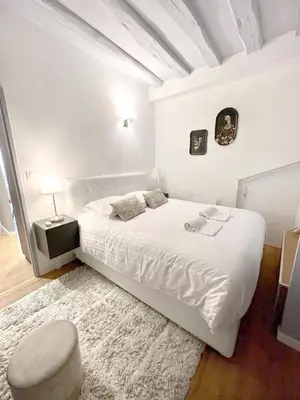 Un ou plusieurs lits dans un hébergement de l'établissement L'Ecrin: Appartement de charme en cœur historique