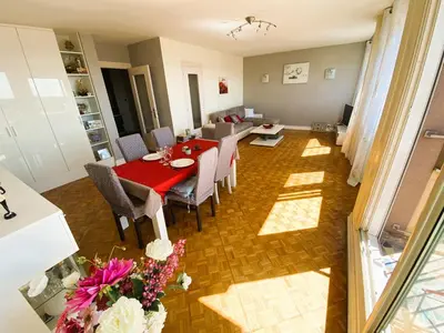 Coin salon dans l'établissement Charmant appartement avec superbe vue Mâcon centre