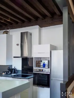 Cuisine ou kitchenette dans l'établissement Au roi lion, place Saint Michel