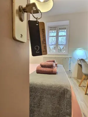 Un ou plusieurs lits dans un hébergement de l'établissement Les Platanes