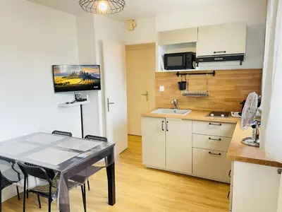 Cuisine ou kitchenette dans l'établissement LAppart de Gauche Confort en ville avec parking privé
