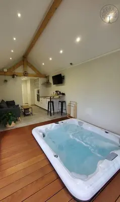 Télévision ou salle de divertissement dans l'établissement Guest house avec spa Jura , gîte du petit pommier