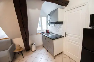 Cuisine ou kitchenette dans l'établissement Résidence Le Zola composé de 3 appartements distincts en Hyper Centre de Dijon avec WIFI
