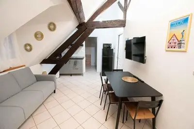 Télévision ou salle de divertissement dans l'établissement Résidence Le Zola composé de 3 appartements distincts en Hyper Centre de Dijon avec WIFI