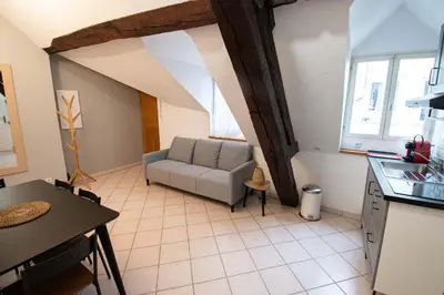 Coin salon dans l'établissement Résidence Le Zola composé de 3 appartements distincts en Hyper Centre de Dijon avec WIFI
