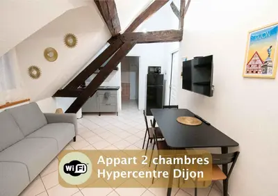 Télévision ou salle de divertissement dans l'établissement Résidence Le Zola composé de 3 appartements distincts en Hyper Centre de Dijon avec WIFI