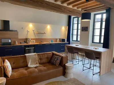 Cuisine ou kitchenette dans l'établissement Maison Authentique « Bleue Nuits »