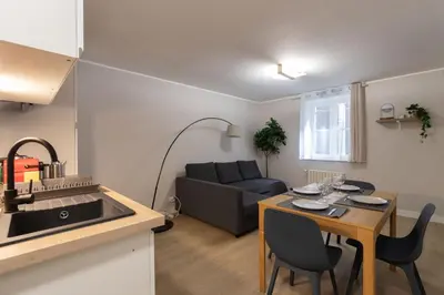 Cuisine ou kitchenette dans l'établissement Appart'Hotel Tournusien