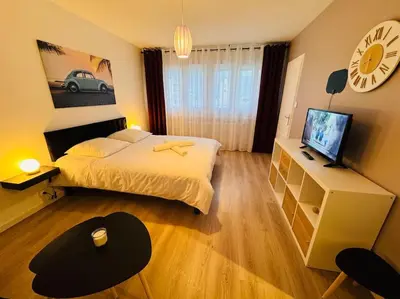 Télévision ou salle de divertissement dans l'établissement Appartement Chalon