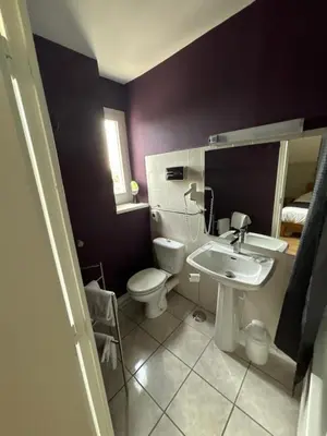 Salle de bains dans l'établissement Logis Hôtel & Restaurant Le Parcey