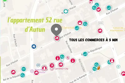 Plan de l'établissement Le Duplex Moutarde, prox centre et Gare, 50m2, climatisation