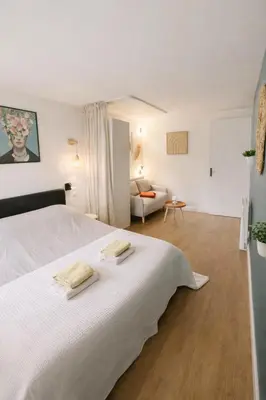 Un ou plusieurs lits dans un hébergement de l'établissement T2 cocon en hyper centre, très calme, stationnement devant l'immeuble