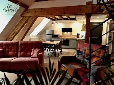 Télévision ou salle de divertissement dans l'établissement La Faran'dole - Confortable duplex