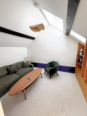 Coin salon dans l'établissement Grand duplex haut de gamme, 4pers, hyper centre, climatisation, stationnements à 10m , très calme