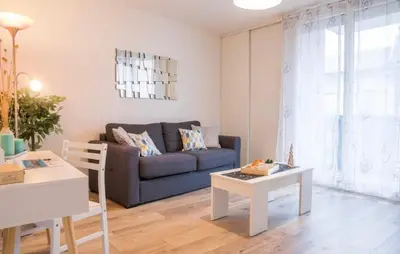 Coin salon dans l'établissement Charmant appartement T1 Mâcon