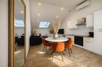 Cuisine ou kitchenette dans l'établissement Superbe appartement beaune centre