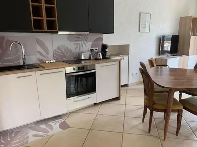 Cuisine ou kitchenette dans l'établissement Charmante maisonnette avec vue sur le Clos Vougeot