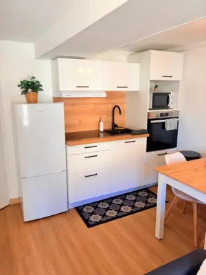 Cuisine ou kitchenette dans l'établissement Centre Dole - Appartement Cosy- Parking Gratuit à Proximité