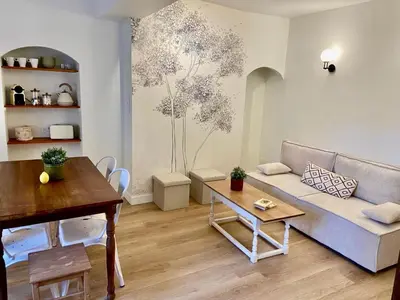 Coin salon dans l'établissement Le Petit Clos au coeur de Puligny-Montrachet