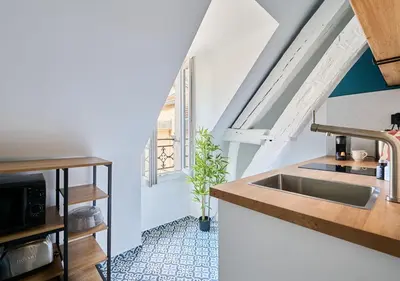Cuisine ou kitchenette dans l'établissement Suite - Le Monge - Dijon Centre Historique