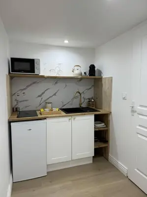 Cuisine ou kitchenette dans l'établissement Bel appartement rez-de-chaussée