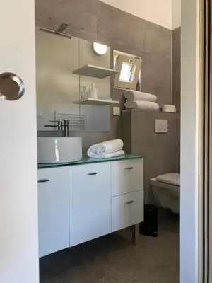 Salle de bains dans l'établissement Maisonnette au calme, grand jardin privatif, accueil vélos et motos
