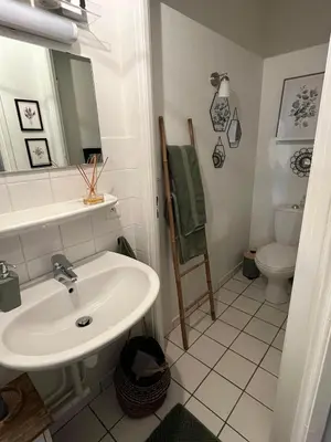 Salle de bains dans l'établissement La Maison aux volets bleus 37 m3, Bords de Saône