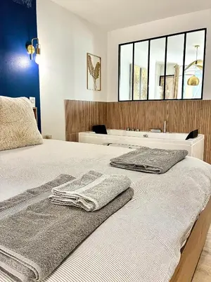 Un ou plusieurs lits dans un hébergement de l'établissement Dijon hyper centre Balnéo Casa Dauphine