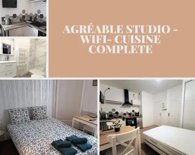 Cuisine ou kitchenette dans l'établissement Agréable studio - Wi-Fi - cuisine complète