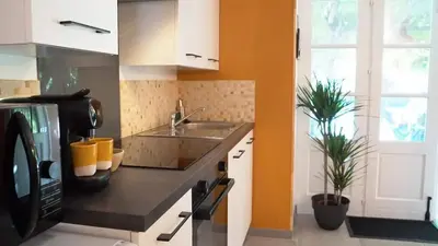Cuisine ou kitchenette dans l'établissement Gîte Du Pré Pommier - Clim - Piscine - Sauna