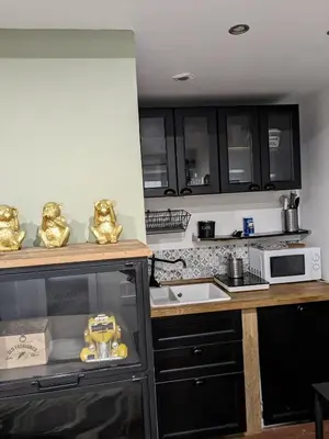 Cuisine ou kitchenette dans l'établissement Le Central