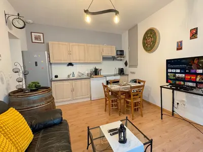Cuisine ou kitchenette dans l'établissement Appartement cosy centre Lons Le Saunier