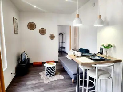 Coin salon dans l'établissement Charmant appartement au Centre-ville de Dijon