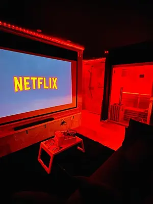 Télévision ou salle de divertissement dans l'établissement Cinema room 3 min de Beaune