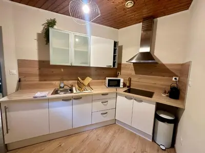 Cuisine ou kitchenette dans l'établissement Le Nid Dijonnais