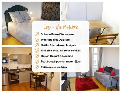 Cuisine ou kitchenette dans l'établissement Le Molière 1 chambre avec patio