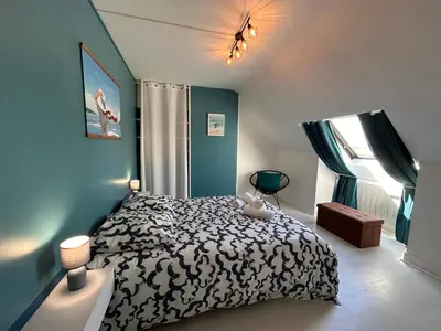 Un ou plusieurs lits dans un hébergement de l'établissement Maison de vacances avec terrasse - 6 personnes