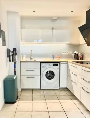 Cuisine ou kitchenette dans l'établissement L'escapade sur l'île Saint Laurent