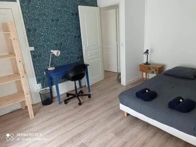 Un ou plusieurs lits dans un hébergement de l'établissement Appartement familial Fleur de coton - centre-ville