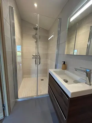 Salle de bains dans l'établissement Gîte la grange de Jeanne