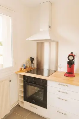 Cuisine ou kitchenette dans l'établissement L'Albatros - Appartement de charme à Digoin