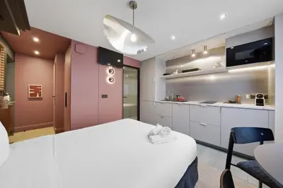 Cuisine ou kitchenette dans l'établissement Pavillon 15 Darcy - Appart-suites urbaines & design