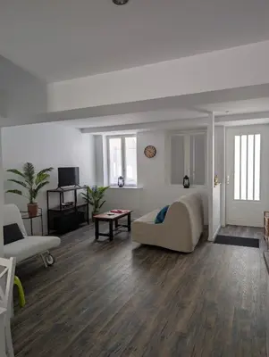 Télévision ou salle de divertissement dans l'établissement Maison de ville, local à vélo, cour, bord de Saône