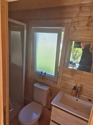 Salle de bains dans l'établissement Le Ptit Châlet de Monnet
